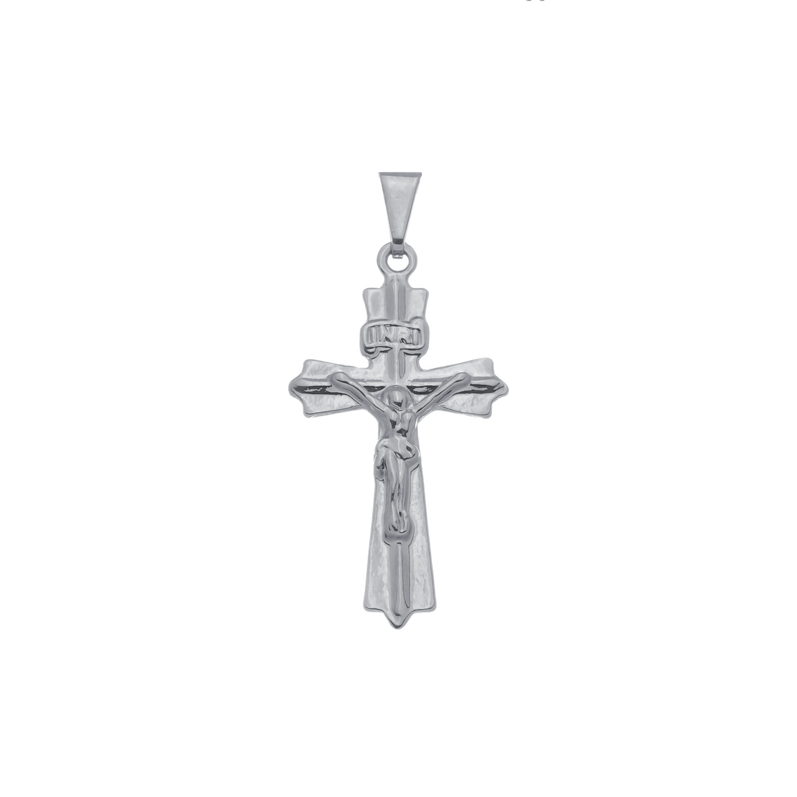 Pingente Prateado Crucifixo - Banhado a Ouro Branco 24k