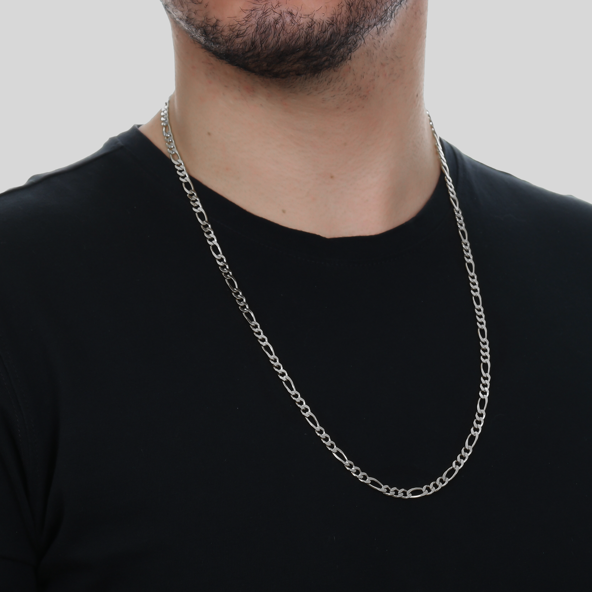Corrente Prateada Masculina Elo 3 por 1 - 4mm - Banhado a Ouro Branco 24k