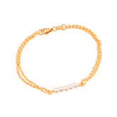 Pulseira Dourada Dupla Elo Português com Pérolas Banhado a Ouro 24k
