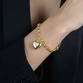 Pulseira Dourada Elo Português com Coração Banhado a Ouro 24k