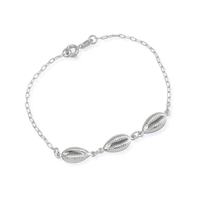 Pulseira Prateada de Búzios Banhado a Ouro Branco 24k