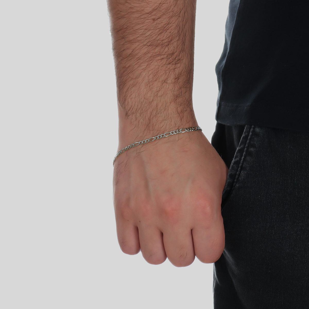 Pulseira Prateada Masculina Elo 3 por 1 - 4mm - Banhado a Ouro Branco 24k
