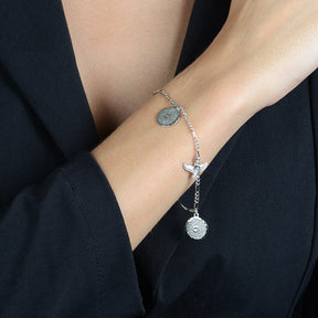 Pulseira Prateada Religiosa Pai Nosso e Espírito Santo Banhado a Ouro Branco 24k