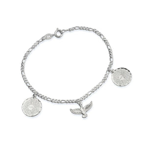 Pulseira Prateada Religiosa Pai Nosso e Espírito Santo Banhado a Ouro Branco 24k